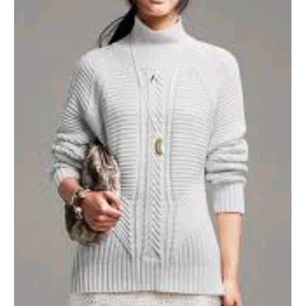 Banana Republic Fisherman Sweater Small Gray Chunky Cable Knit Ribbed Mock Neck